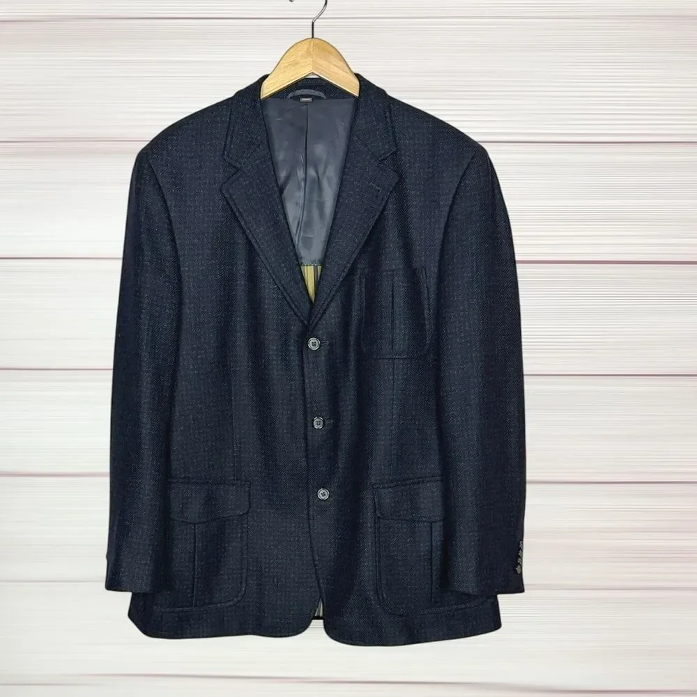 Kroon Wool Cashmere Sport Coat Blazer 3 Button Double Vent Dark Navy 44R